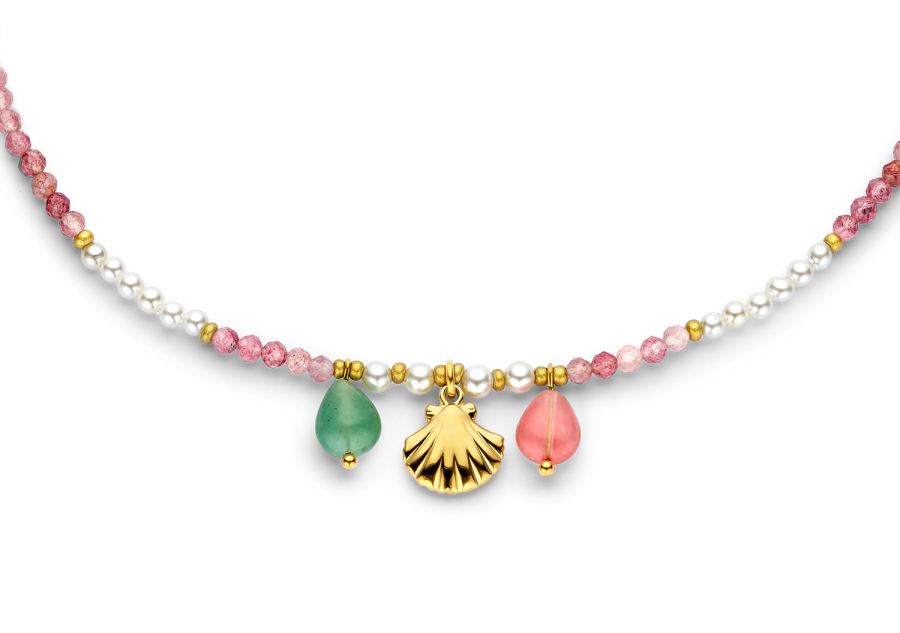 Lovebird Collier Rhodochrosit/MOP Edelstahl