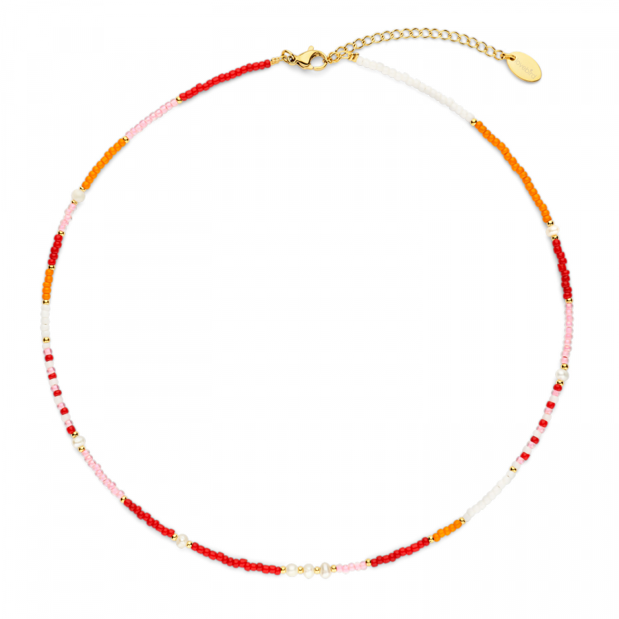 Lovebird Collier Glasbeads rosa/rot/orange