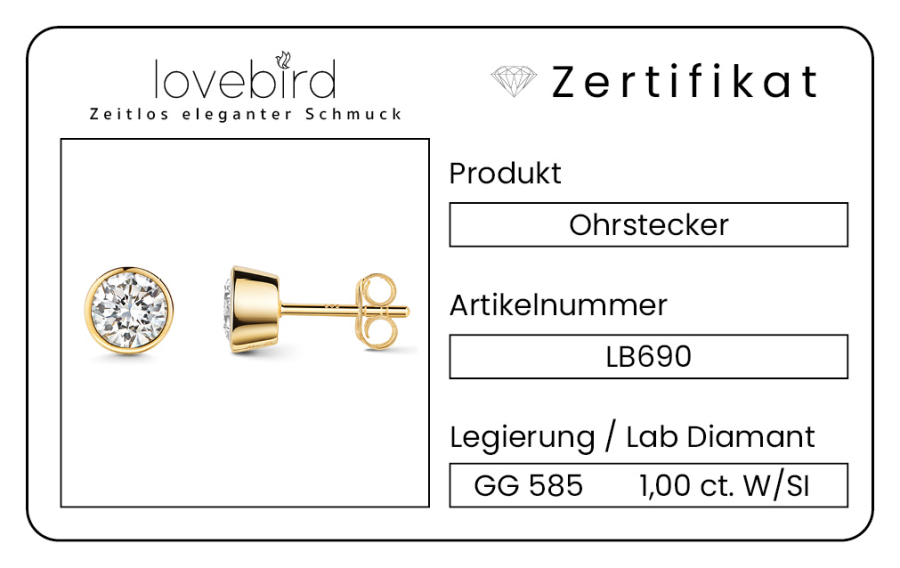 Lovebird Ohrstecker mit Lab Grown Brillant 1,00 ct. Gelbgold 585/000