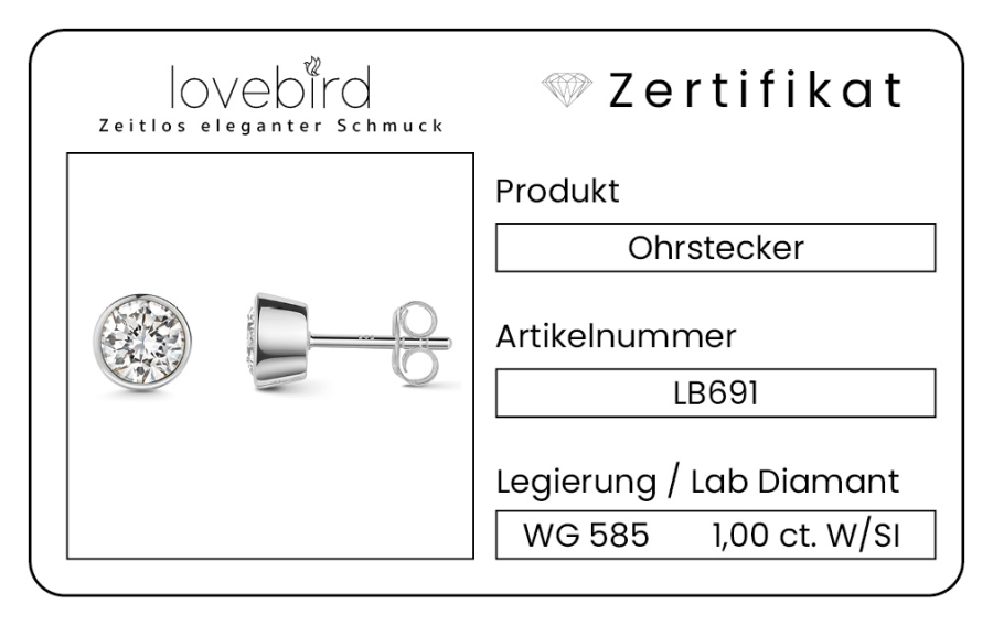 Lovebird Ohrstecker mit Lab Grown Brillant 1,00 ct. Weißgold 585/000