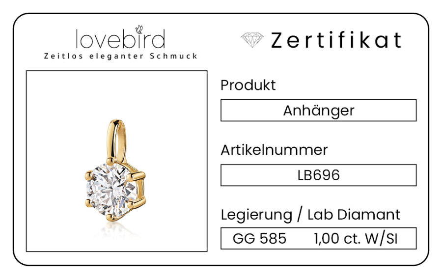 Lovebird Anhänger mit Lab Grown Brillant 1,00 ct. Gelbgold 585/000