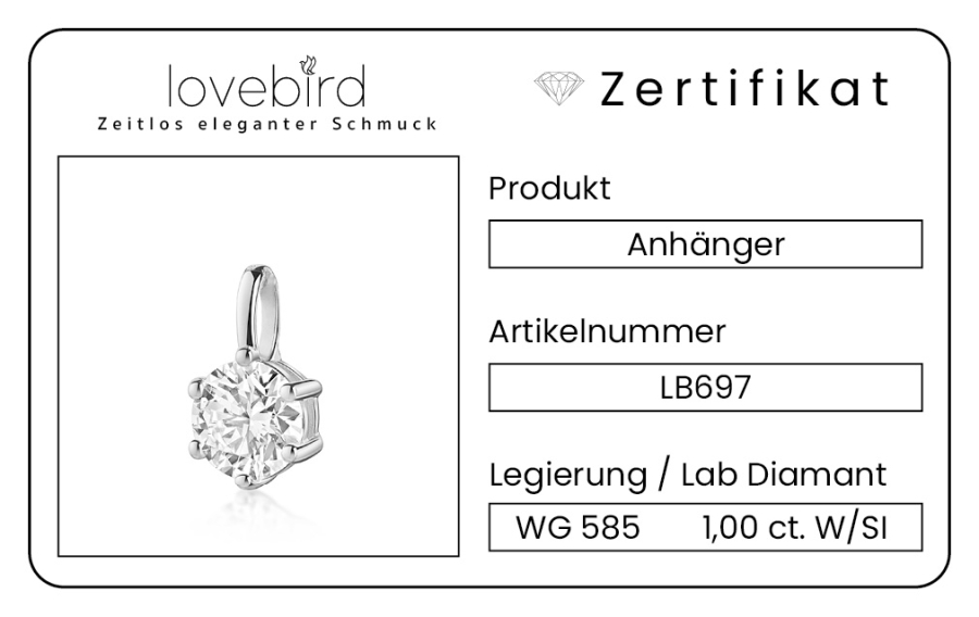 Lovebird Anhänger mit Lab Grown Brillant 1,00 ct. Weißgold 585/000