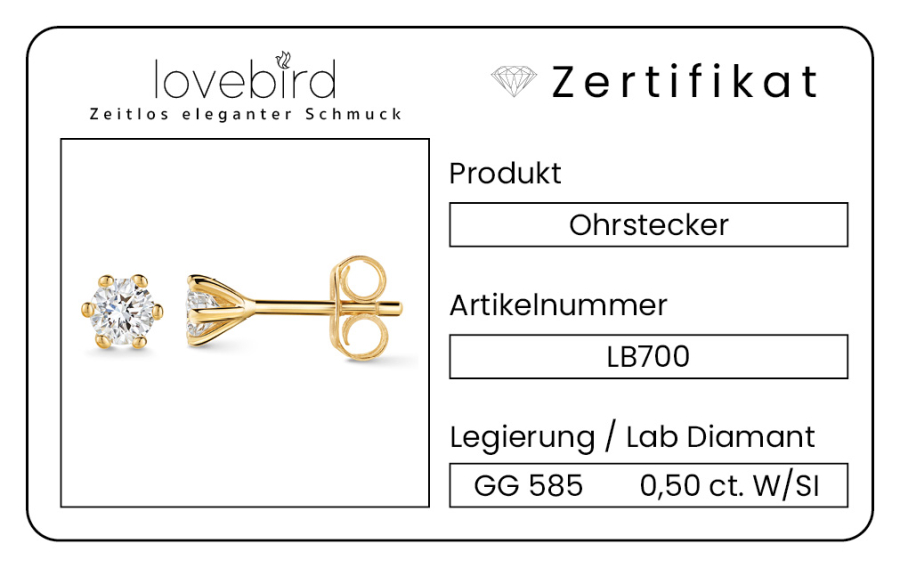 Lovebird Ohrstecker mit Lab Grown Brillant 0,50 ct. Gelbgold 585/000