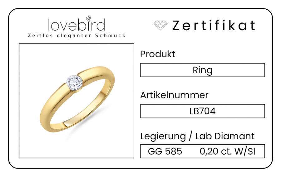 Lovebird Damenring mit Lab Grown Brillant 0,20 ct. Gelbgold 585/000