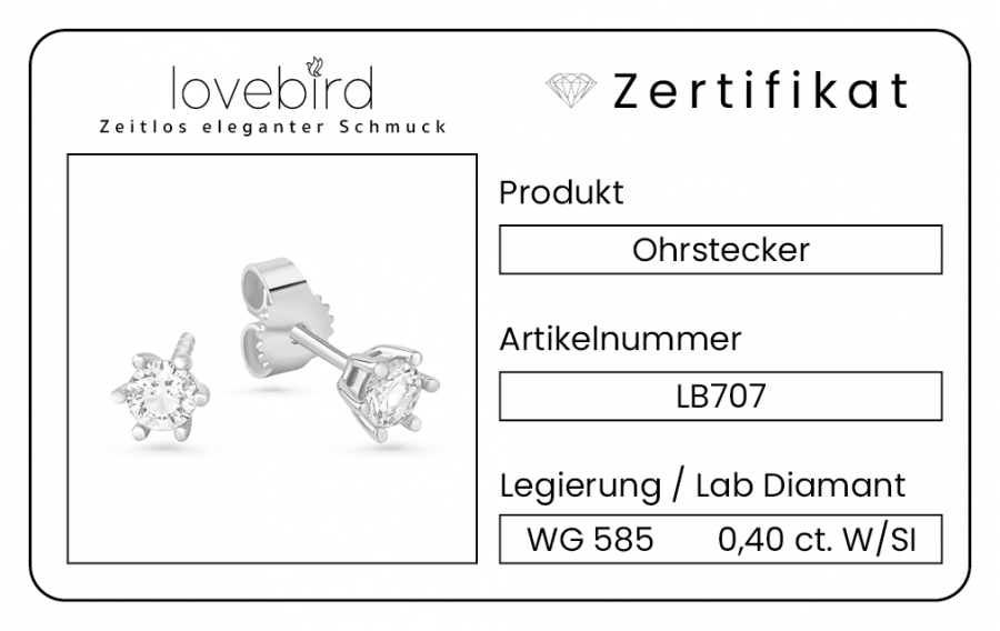 Lovebird Ohrstecker mit Lab Grown Brillant 0,40 ct. Weißgold 585/000