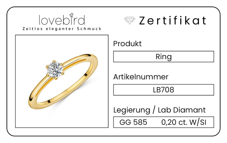 Lovebird Damenring mit Lab Grown Brillant 0,20 ct. Gelbgold 585/000