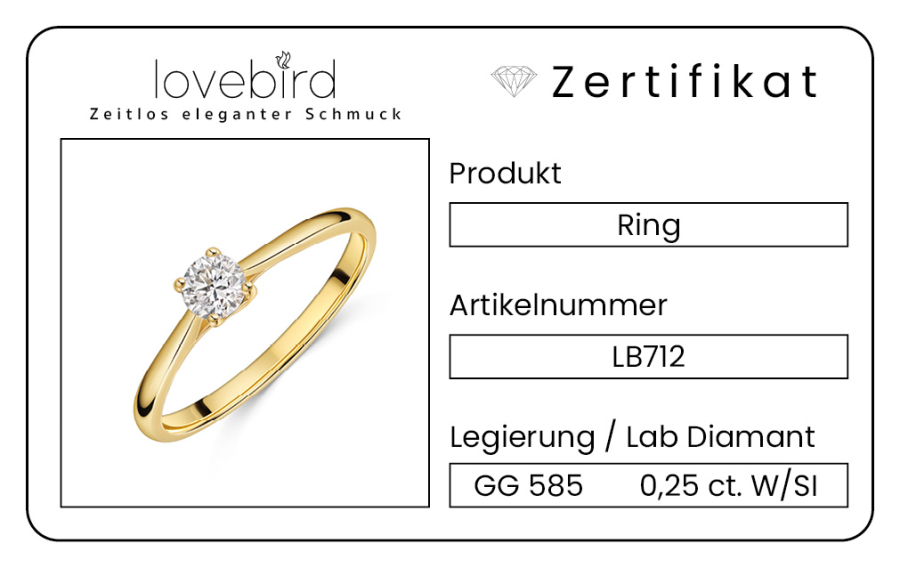 Lovebird Damenring mit Lab Grown Brillant 0,25 ct. Gelbgold 585/000