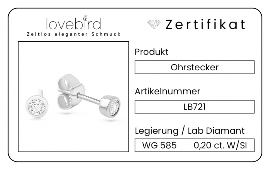 Lovebird Ohrstecker mit Lab Grown Brillant 0,20 ct. Weißgold 585/000