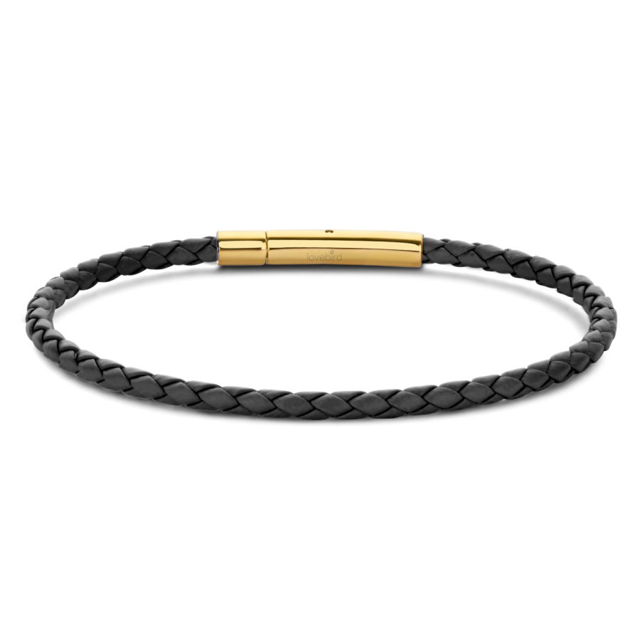 Lovebird Armband Leder schwarz Edelstahl IPG