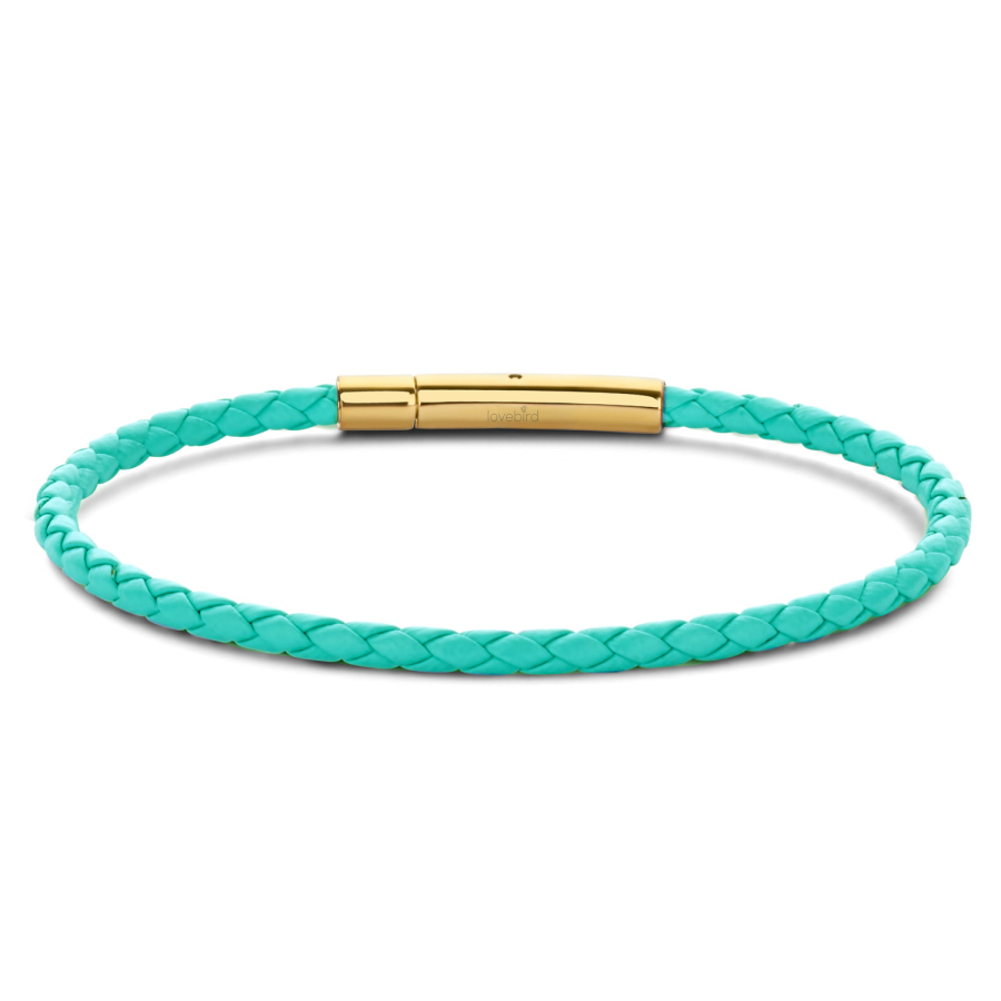 Lovebird Armband Leder hell-türkis Edelstahl IPG