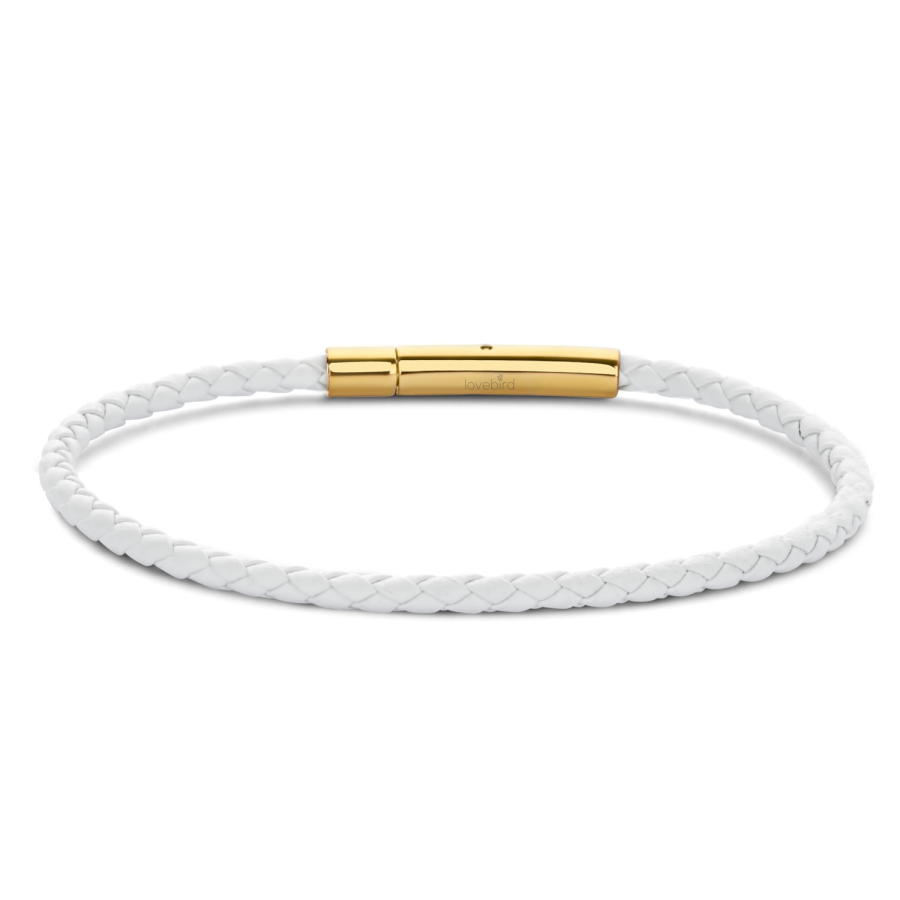Lovebird Armband Leder weiß Edelstahl IPG