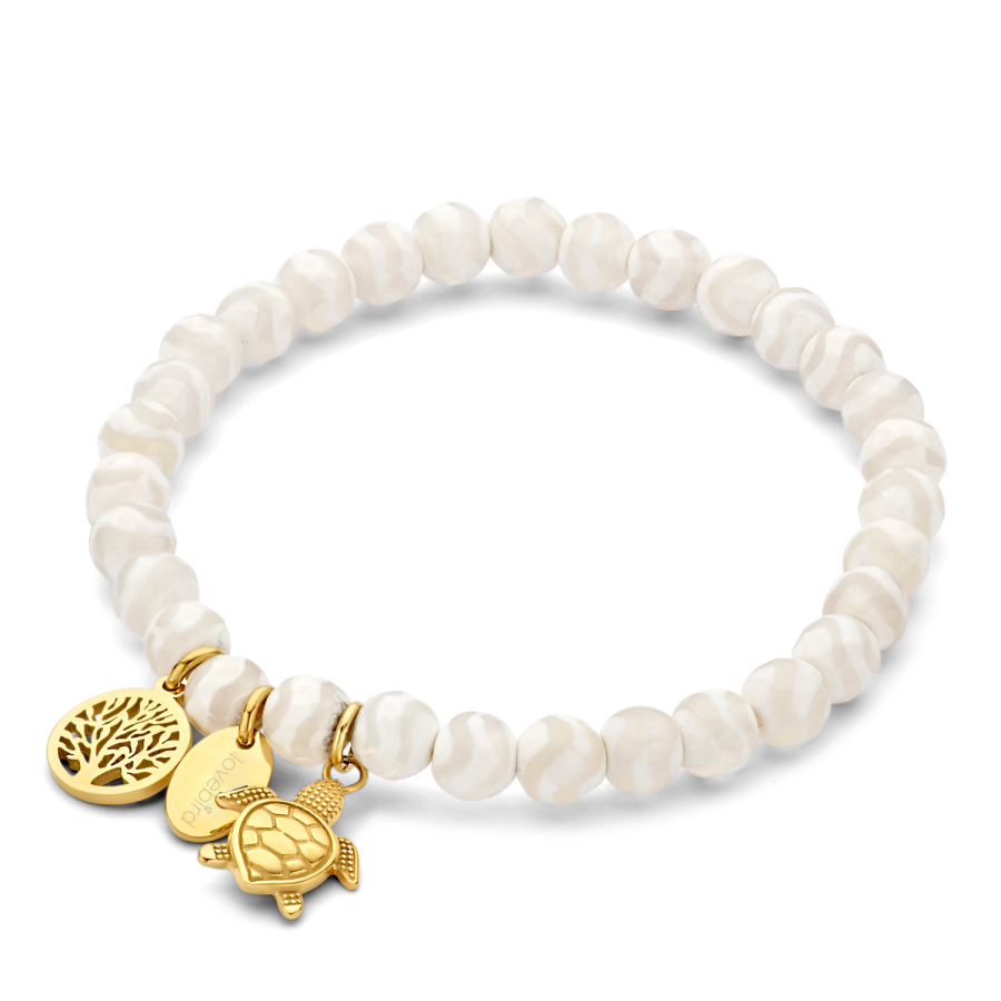 Lovebird Armband Achat weiß/beige Edelstahl IPG