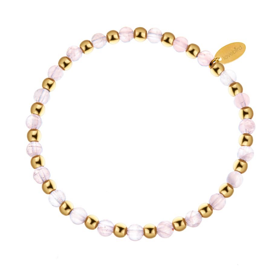 Lovebird Armband Rosenquarz Edelstahl IPG