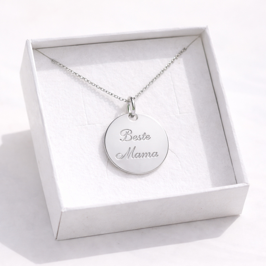 Halskette mit Gravurplatte 14mm "Beste Mama" Silber 925/000