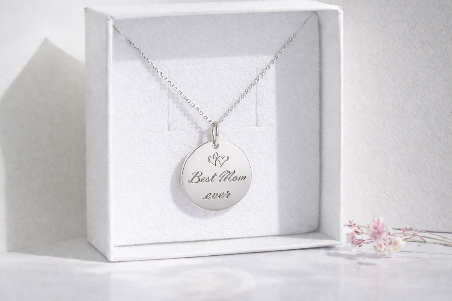 Halskette mit Gravurplatte 14mm "Best Mom ever" Silber 925/000