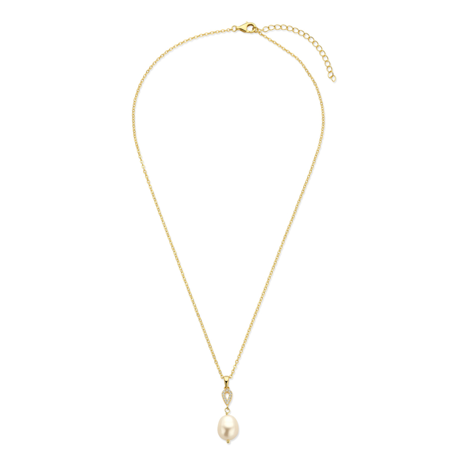 Collier mit Süßwasser-Zuchtperle und Zirkonia Silber 925/000 vergoldet