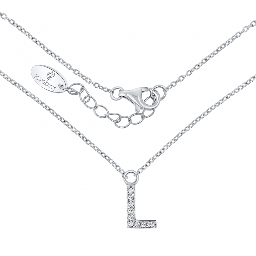 Lovebird Buchstabencollier L mit Zirkonia Echt Silber 925/000