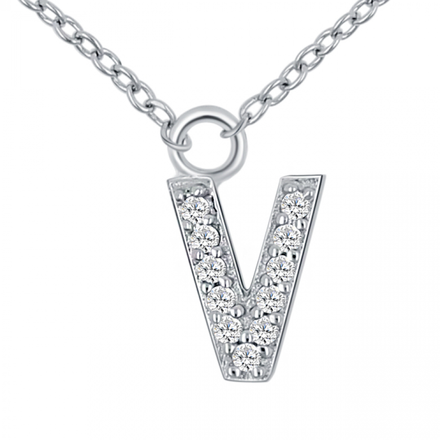 Lovebird Buchstabencollier V mit Zirkonia Echt Silber 925/000