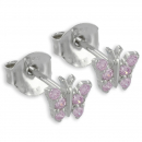 Ohrstecker Schmetterling mit 12 Zirkonia rosa Echt Silber 925
