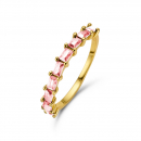Damenring 9 Zirkonia Pink mit Baguetteschliff Silber 925/000 vergoldet