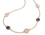 Collier mit 3 rosa und 2 lila Quarze Silber 925/000 3 Milliemes vergoldet